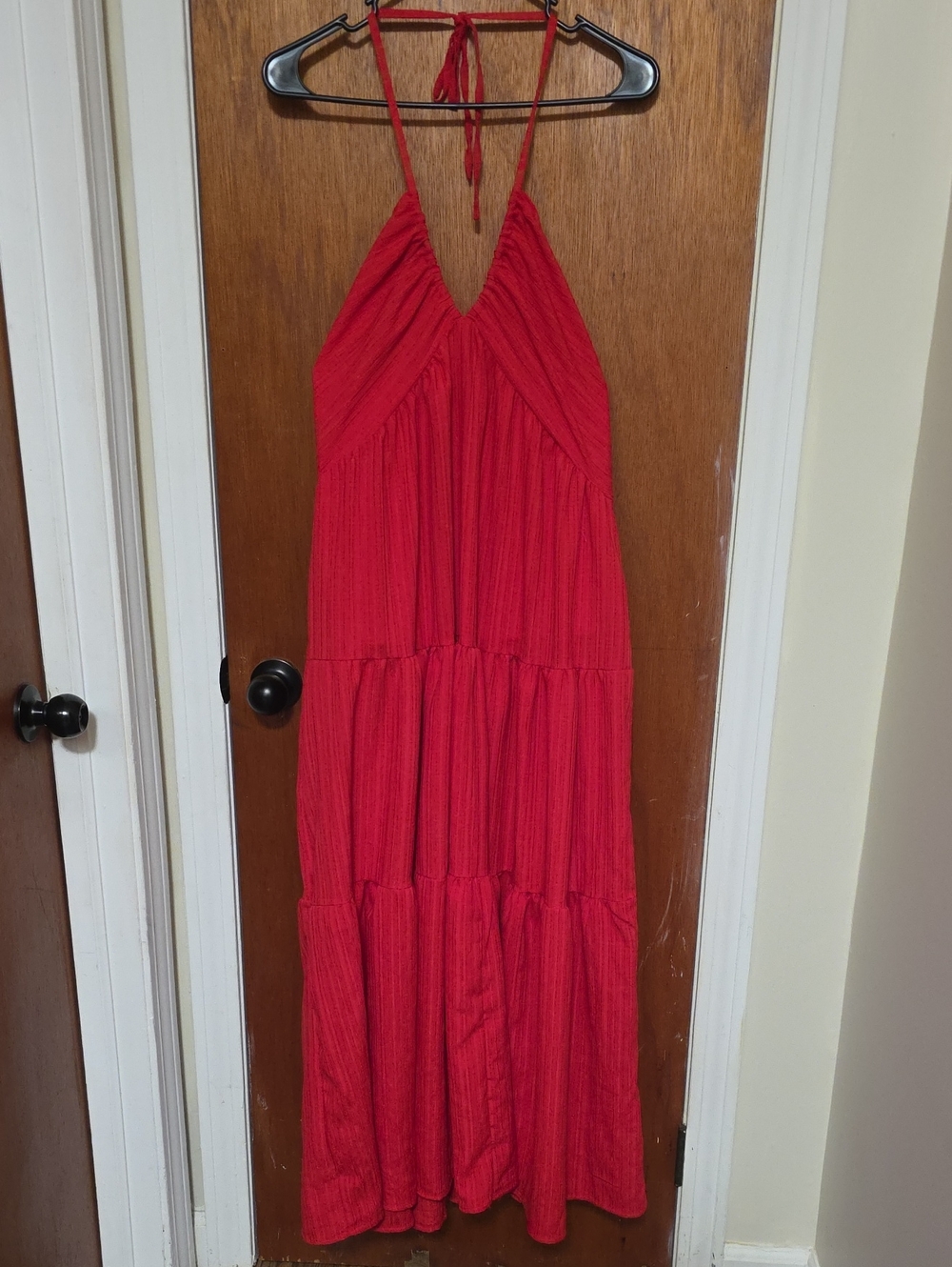 Red Halter-Tie Maxi Dress